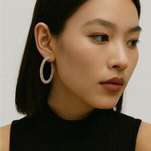 Amrita Singh Elegant Gold Tone Magdalena Austrian Crystal Hoop Earrings